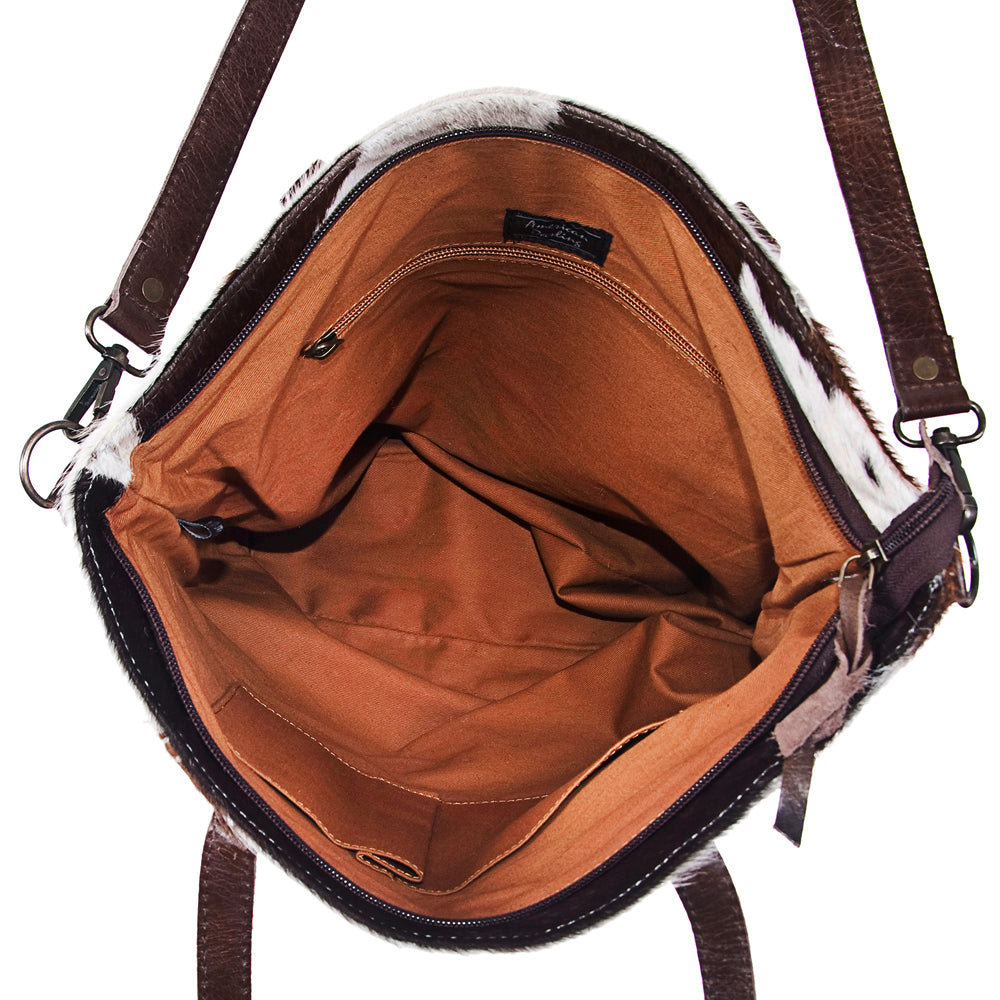 ADBG101 American Darling Hair-On Cowhide Leather Tote Bag Genuine Leather Trim