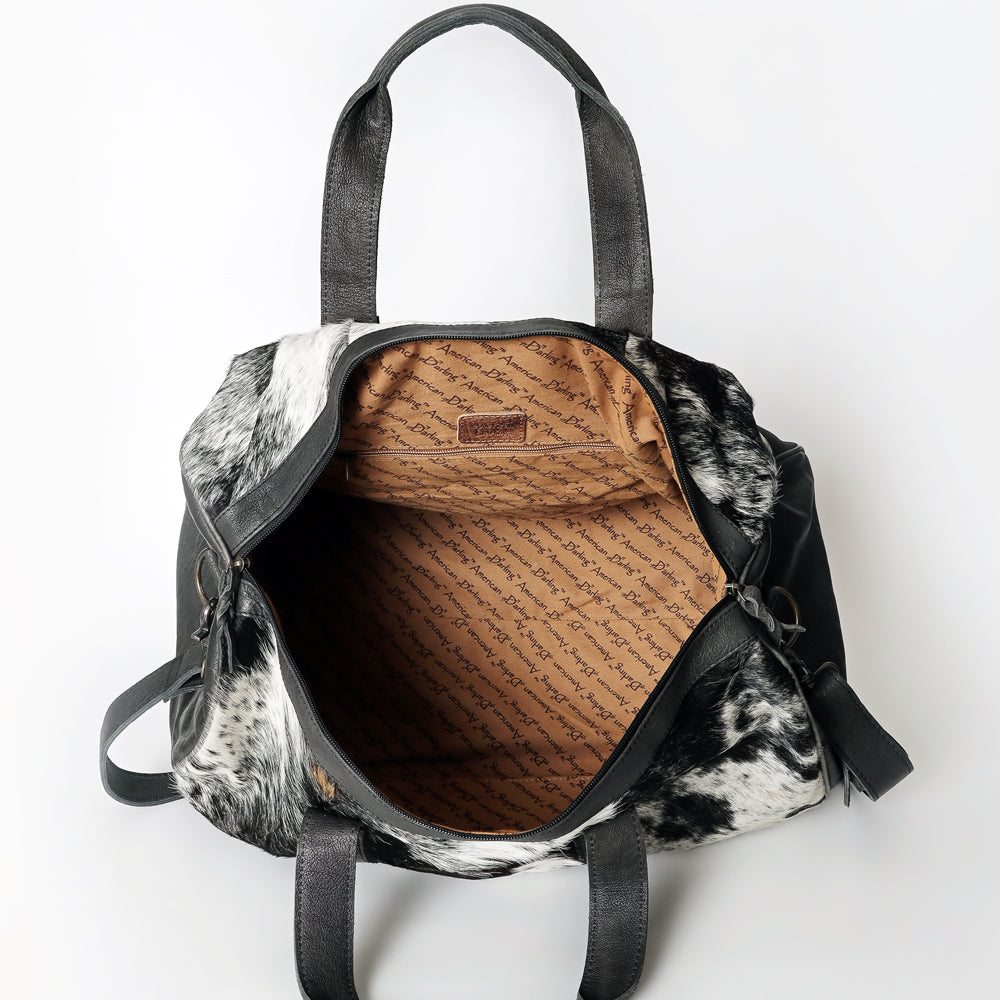 LC-ADBGS174BKW Black & White Cowhide Leather Duffle Bag - Western Travel Weekender