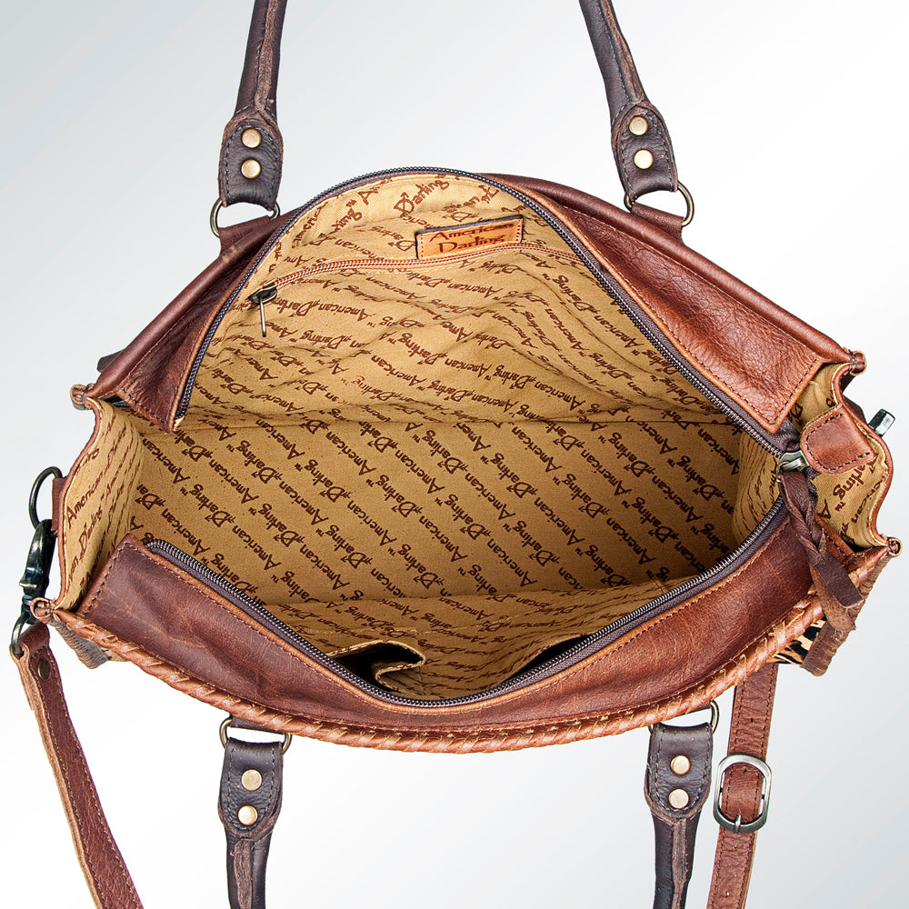 ADBG229 American Darling Western Tote Bag - Handcrafted Hair-On Cowhide & Braided Leather