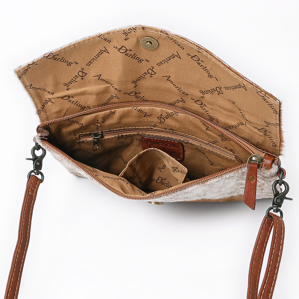 ADBGS178 Genuine Hair-on Hide Leather Envelope Bag with Fringe Tassels and Adjustable Strap