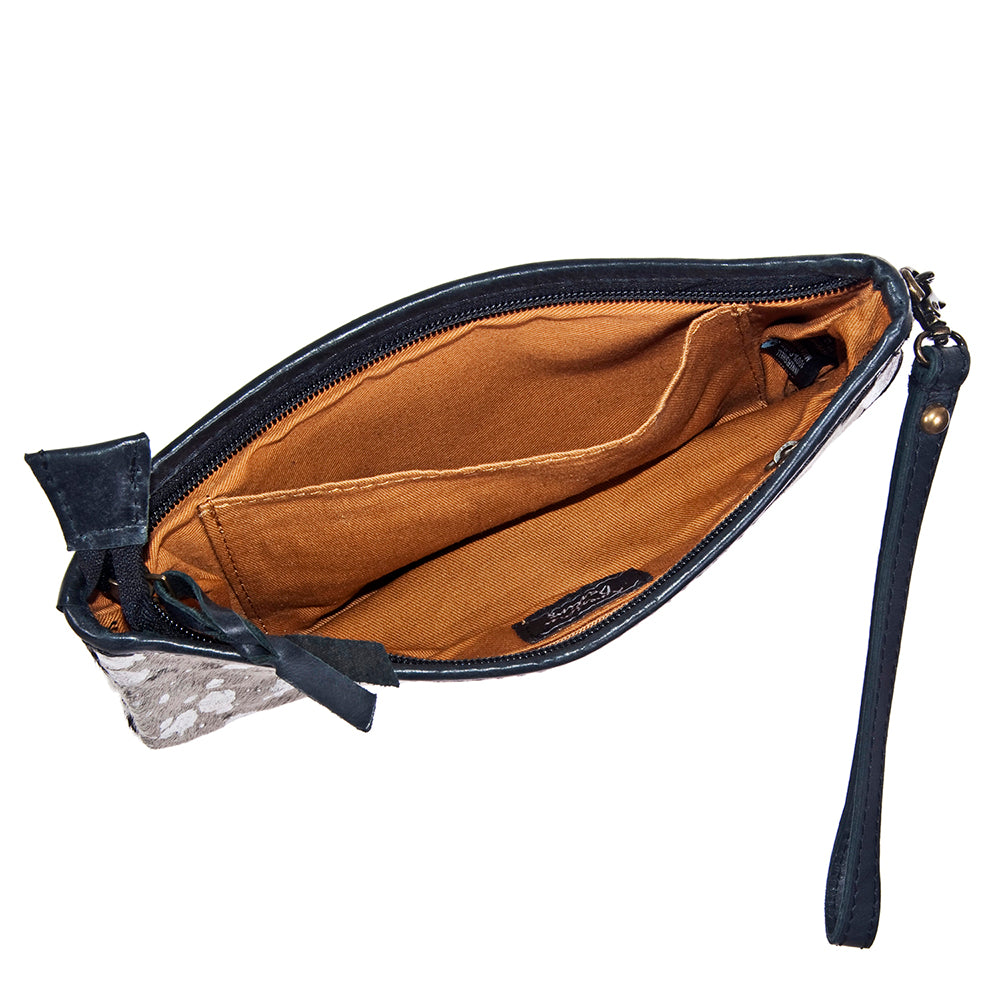 ADBG344 Genuine Hair-On Cowhide Wristlet Clutch with Brown Leather Trim