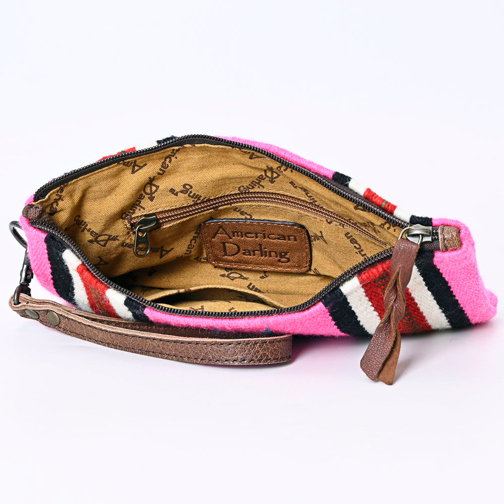 ADBG344 Southwestern Wool Wristlet Clutch with Tribal Pattern and Leather Strap