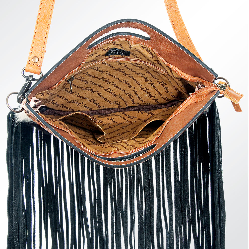 ADBG346 American Darling Western Leather Clutch Bag with Hand Tooled Floral Carving & Hair-On hide
