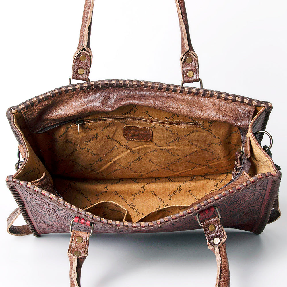 ADBG235 American Darling Western Leather Tote Bag - Hand Tooled Floral Carved Braided Purse