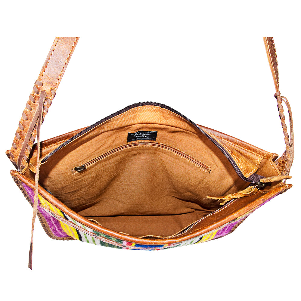 ADBG115 American Darling Saddle Blanket Crossbody -Tooled Leather Western Bag