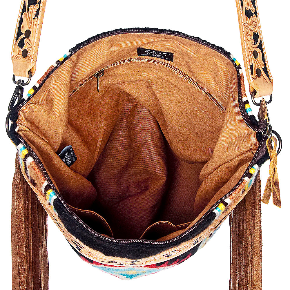 ADBG223 American Darling Large Cross body Bag - Hand Tooled Leather & Woven Saddle Blanket