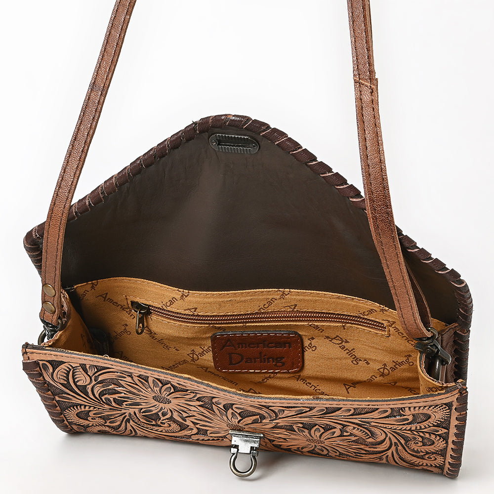 ADBG395BR Authentic Hand-Tooled Genuine Leather Envelope Clutch with Artisan Crafting