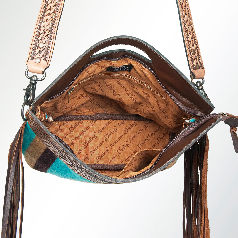 ADBG265 American Darling Cross body Bag - Handcrafted Basket Weave Hand-Tooled Leather & Saddle Blanket Western Purse