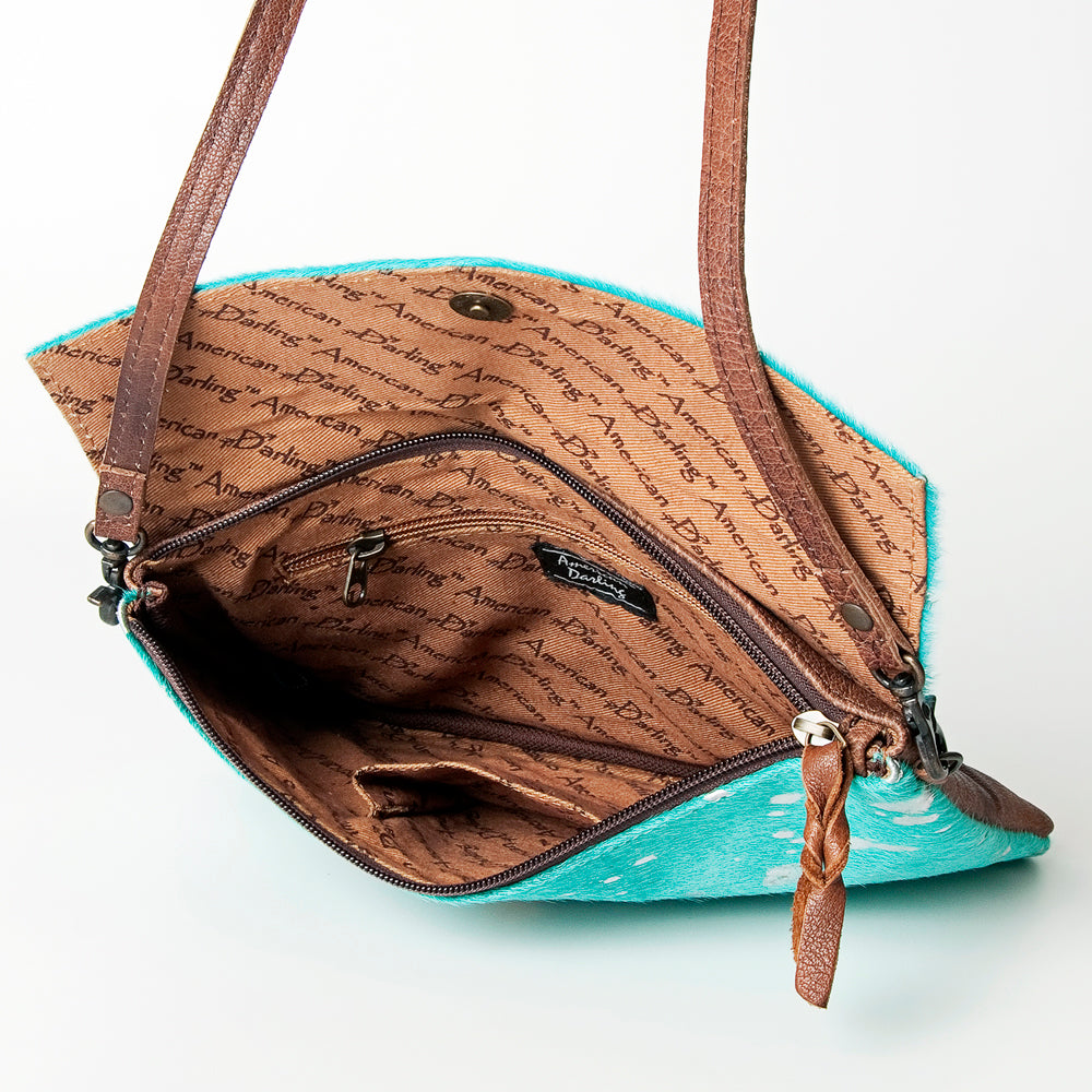 ADBGS178 Genuine Hair-on Hide Leather Envelope Bag with Fringe Tassels and Adjustable Strap