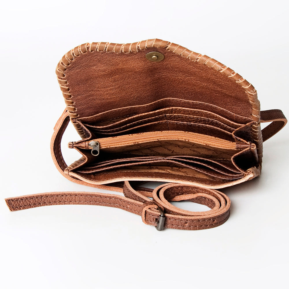 ADBG446 High-Quality American Darling Hand-Tooled Leather Crossbody with Floral Motif