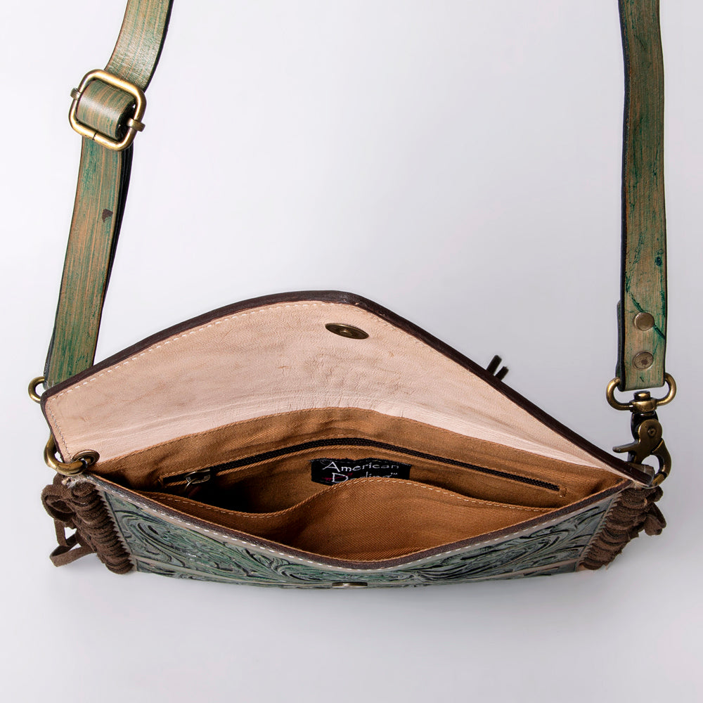 ADBG476 Envelope Cowhide Leather Crossbody Bag with Fringe Western Boho Shoulder Purse