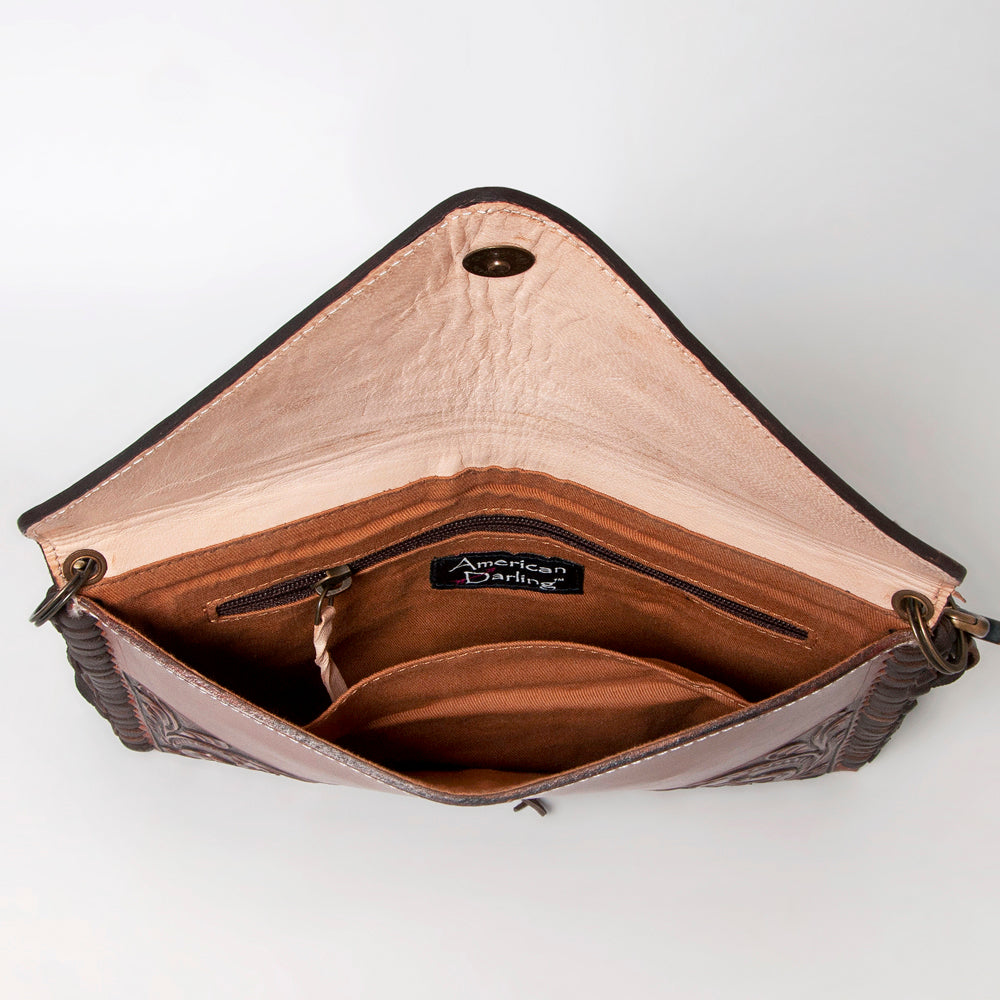 ADBG481 Brown Envelope Cowhide Leather Crossbody Bag with Fringe Western Boho Shoulder Purse