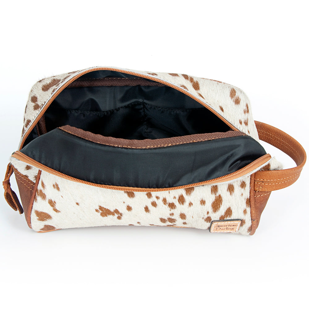 ADBG399 Western Hair-On Cowhide Toiletry Bag - Genuine Leather Travel Pouch