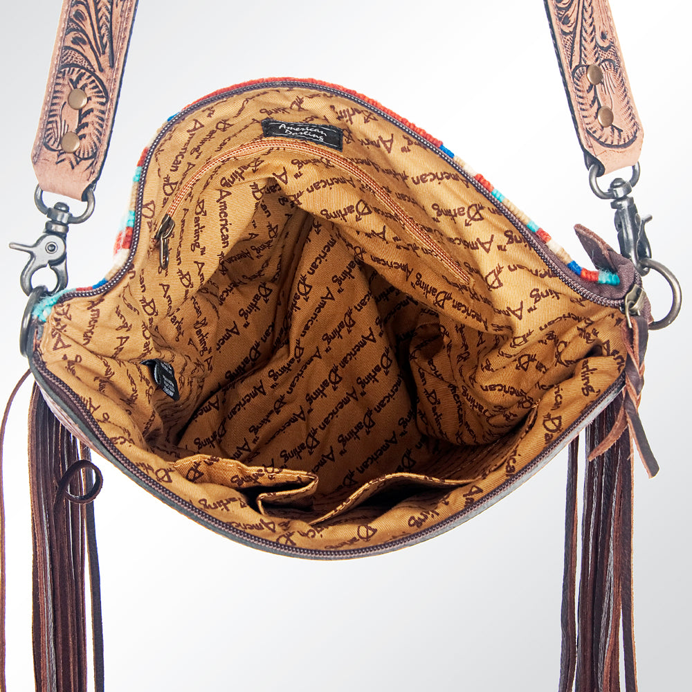 ADBG206 American Darling Western Large Cross body Bag - Hand Tooled Saddle Blanket Crossbody