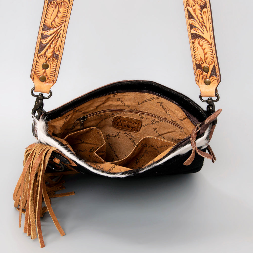 ADBG464BRW Western Chaps-Inspired Cowhide & Tooled Leather Crossbody Bag Rodeo Fringe Edition