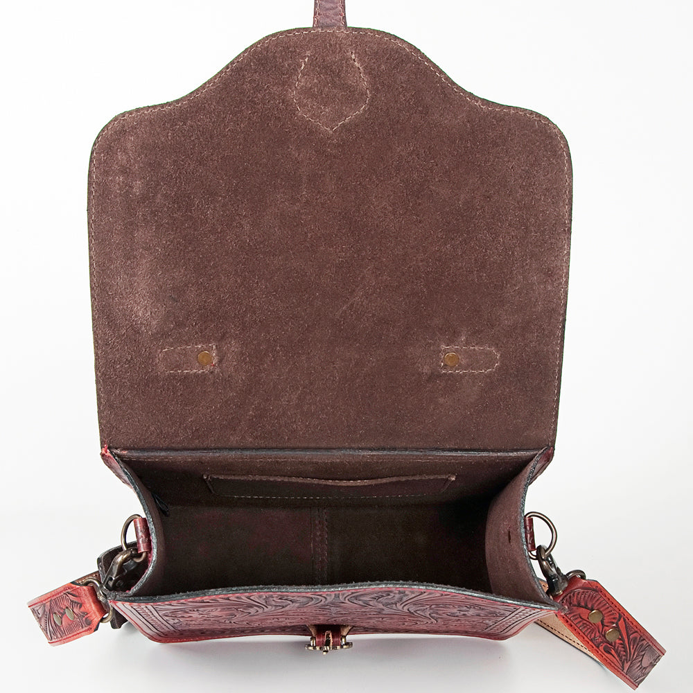 ADBG6002 American Darling Hand Tooled Floral Carved Western Leather Messenger Bag