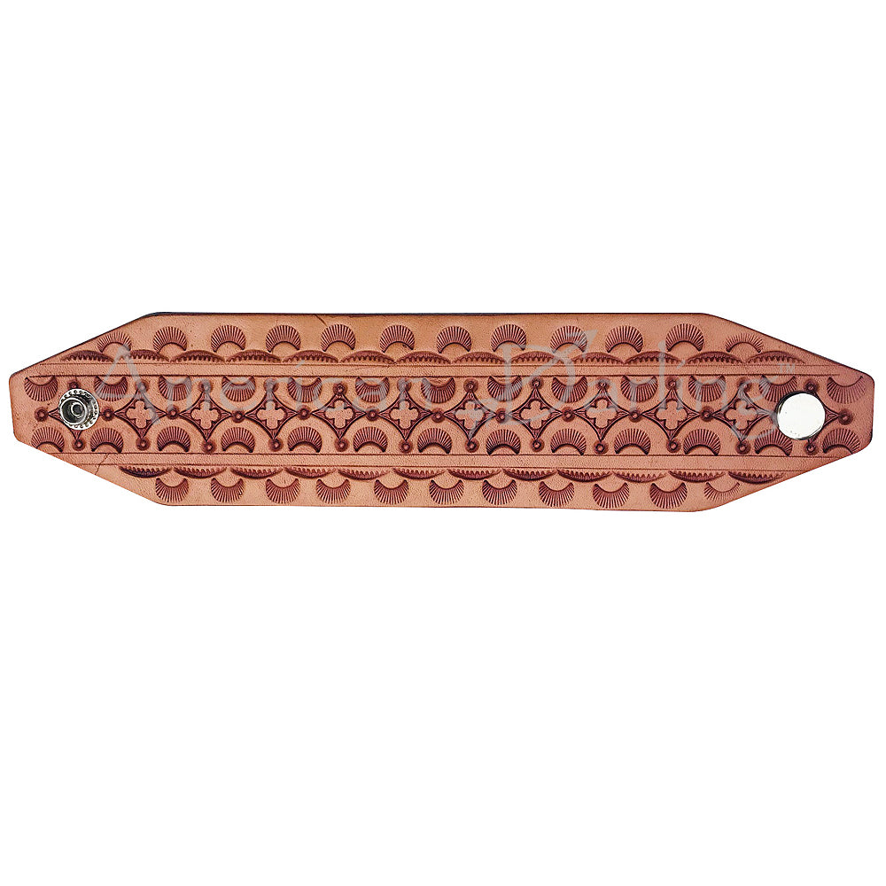 LC-ADBRF106 Hand-Tooled Leather Wristband - Geometric Pattern with Snap Closure