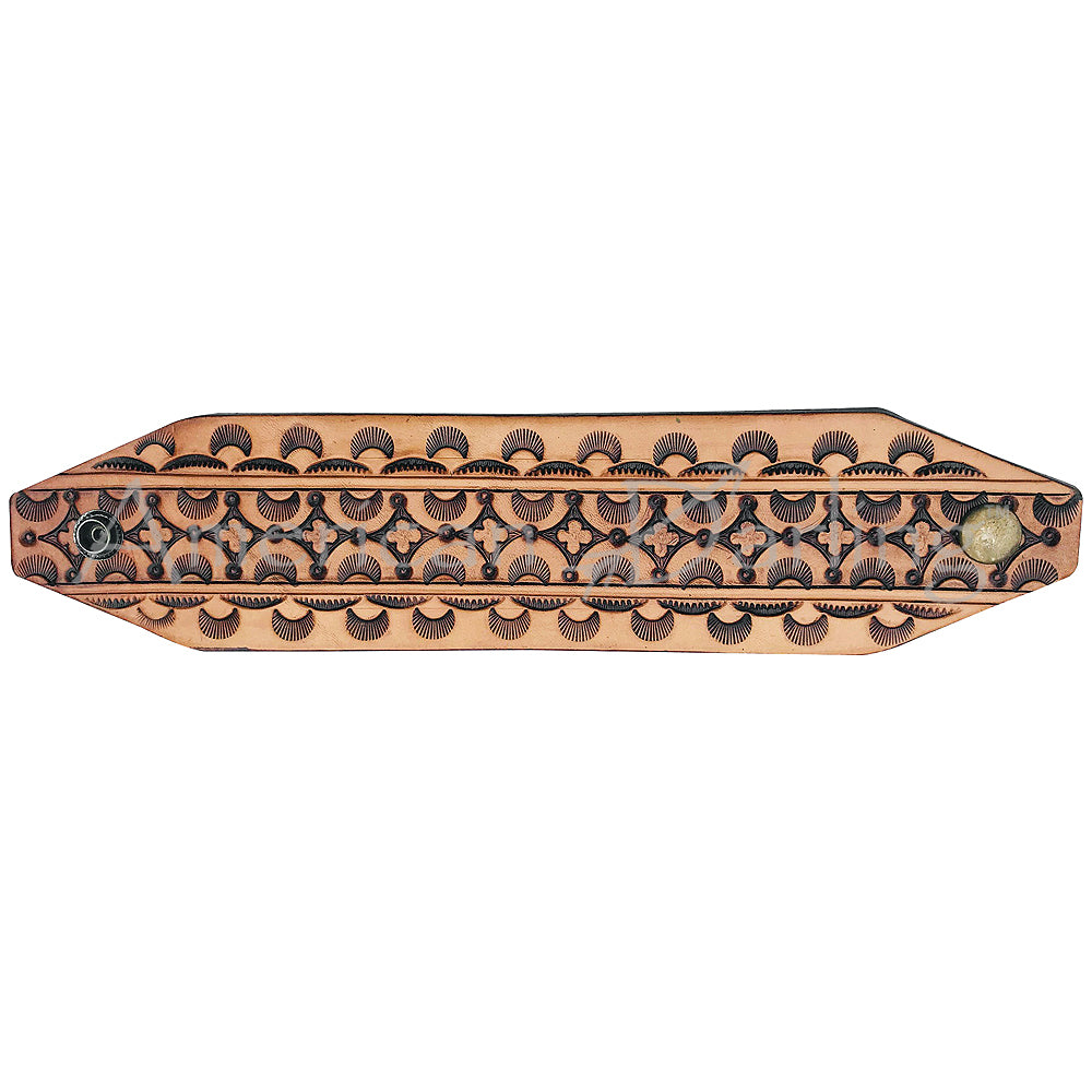 LC-ADBRF123 Stamped Leather Western Cuff Bracelet - Geometric Tooling & Natural Tan Finish