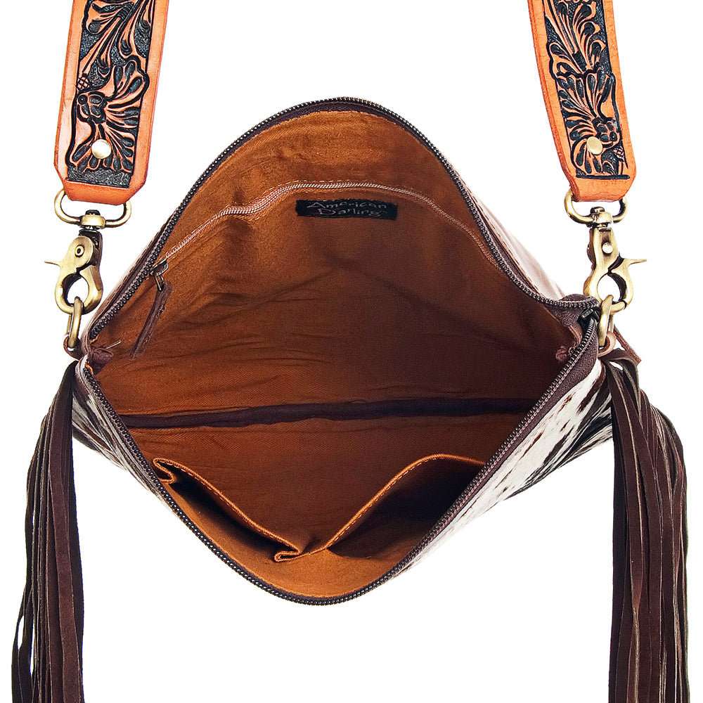 ADBGD102 American Darling Western Large Cross body Bag - Hand Tooled Floral Leather & Hair-on Cowhide