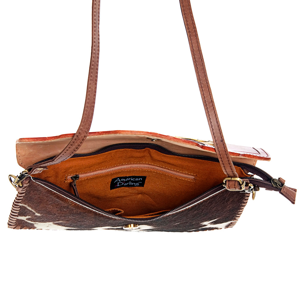 ADBGD103 American Darling Hand Tooled Floral & Hair-On Cowhide Leather Envelope Crossbody