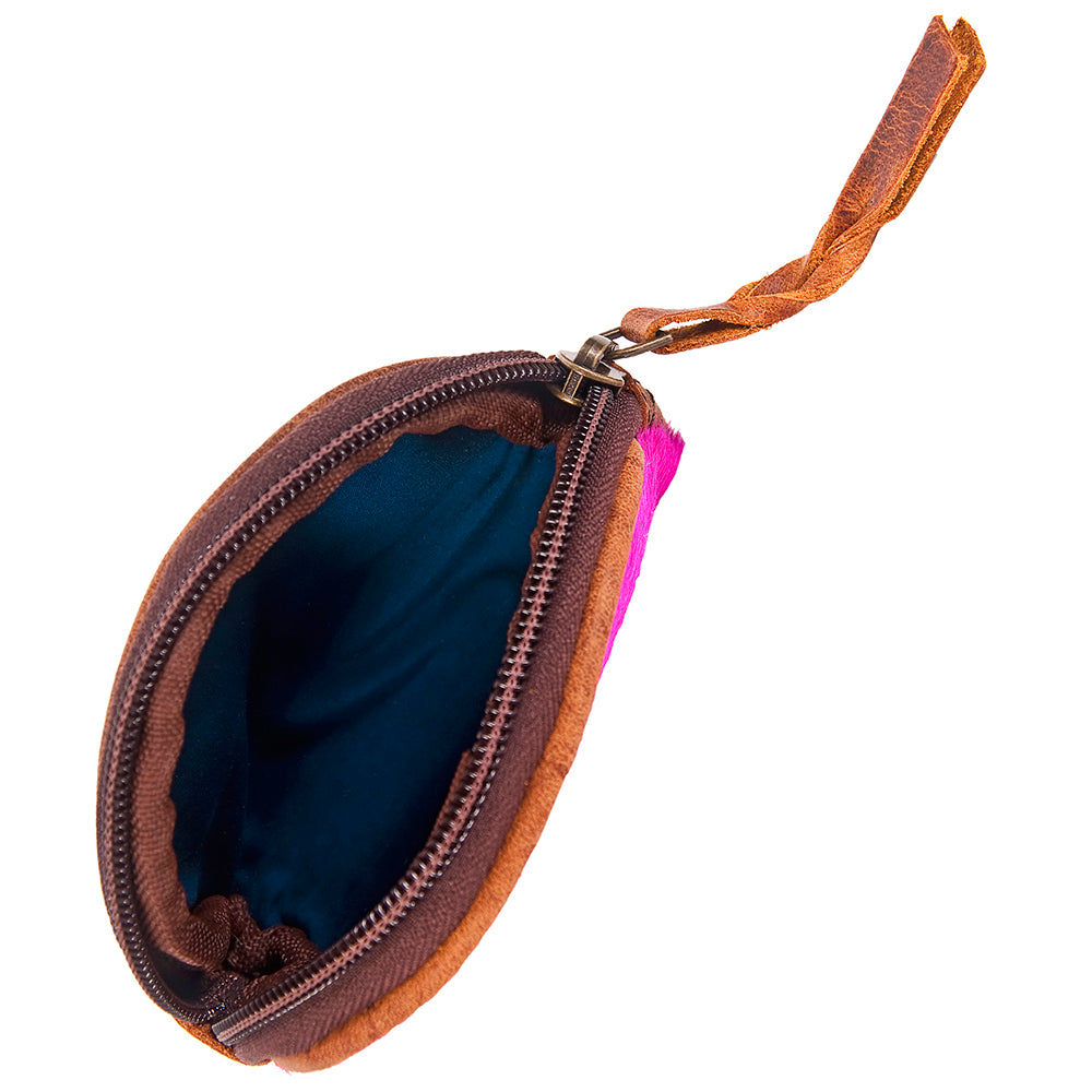 ADBG472 Pink Hair-On Cowhide Leather Coin Purse Western Mini Zip Wallet