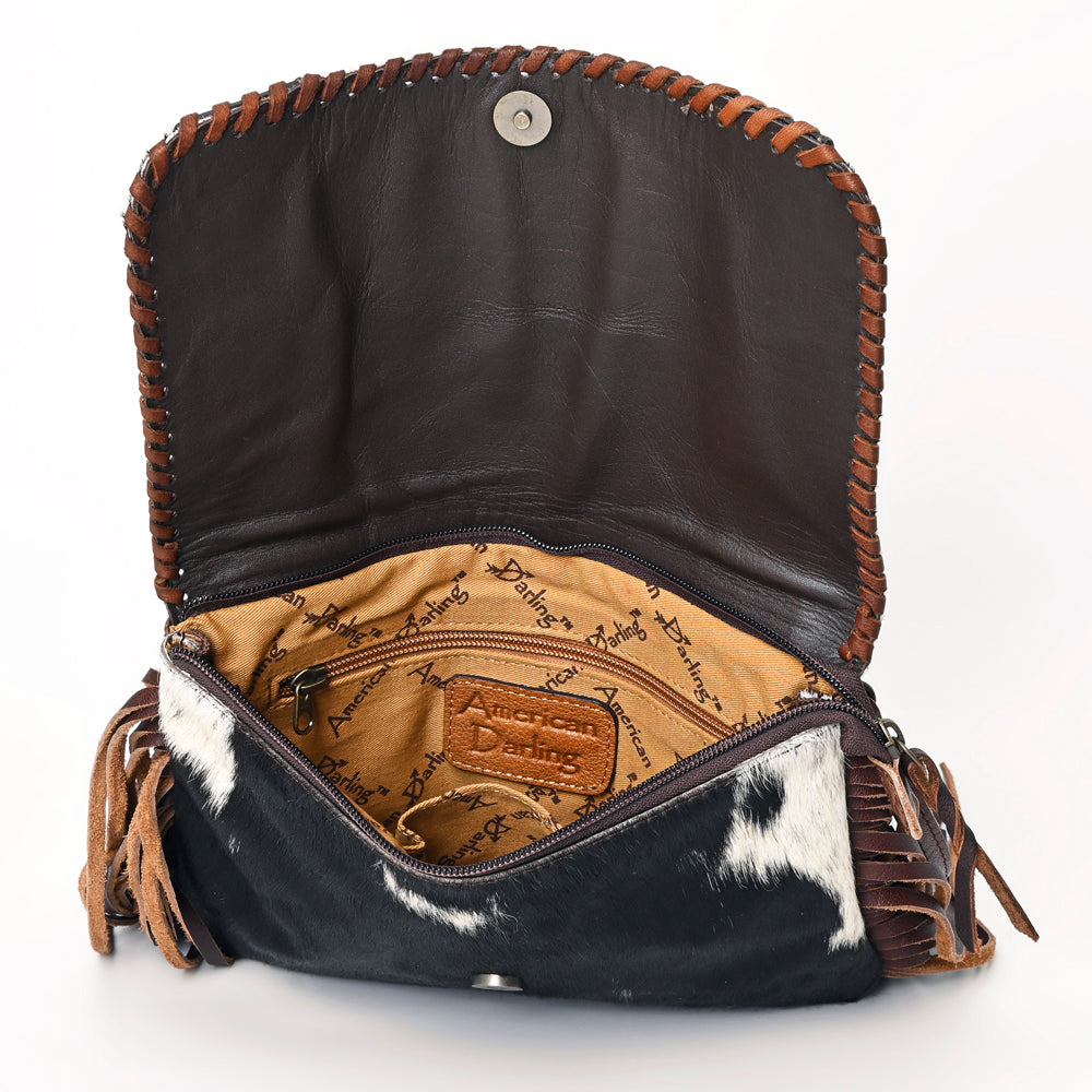 ADBG499BRW American Darling Hand Tooled Floral & Hair-On Cowhide Fringed Western Envelop Bag