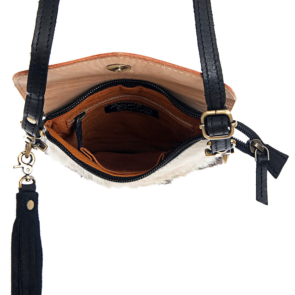 ADBGD115 American Darling Hand Tooled Floral & Hair-On Cowhide Cross body Bag with Tassels