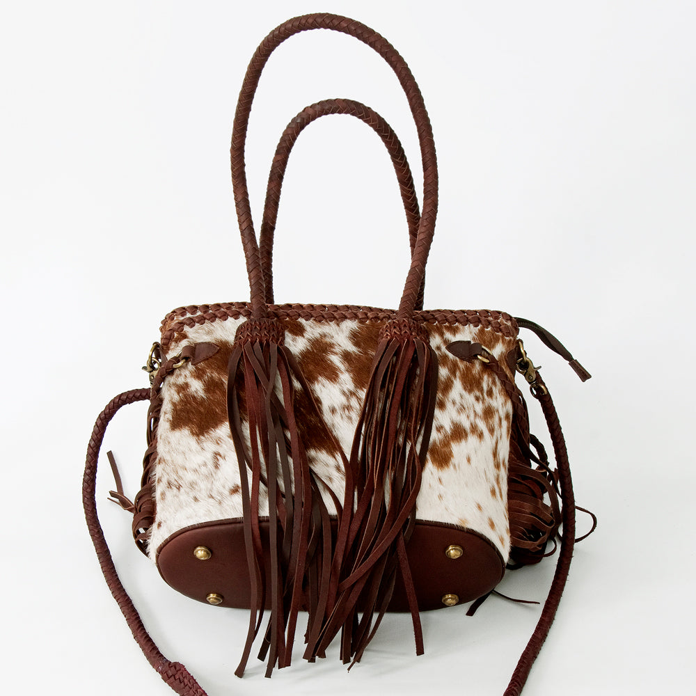 ADBGD117 American Darling Hair-On Cowhide Tote Bag with Fringes & Braided Handles