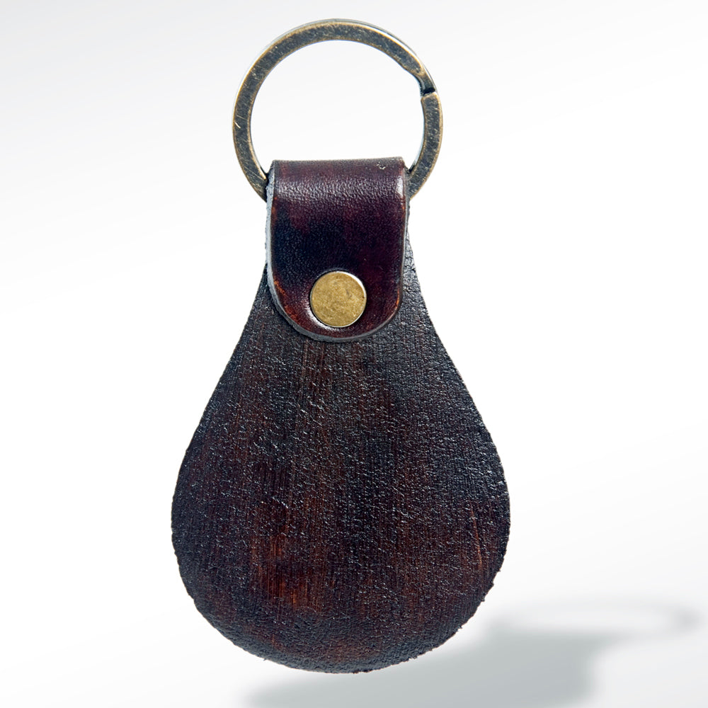 LC-ADKR150 Tooled Leather Keyring Floral Bloom Design in Dark Brown