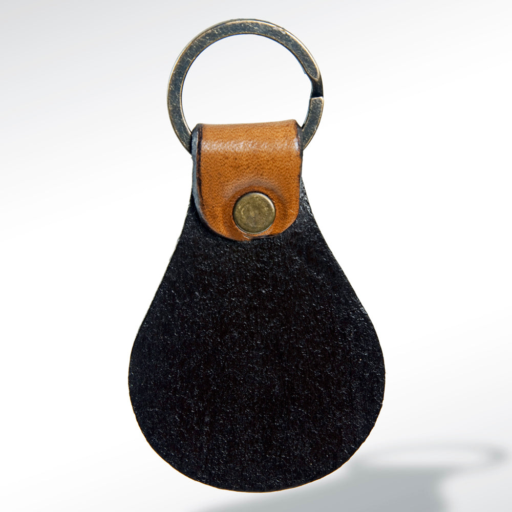 LC-ADKR152 Tooled Leather Keyring Smiley Face & Floral Design