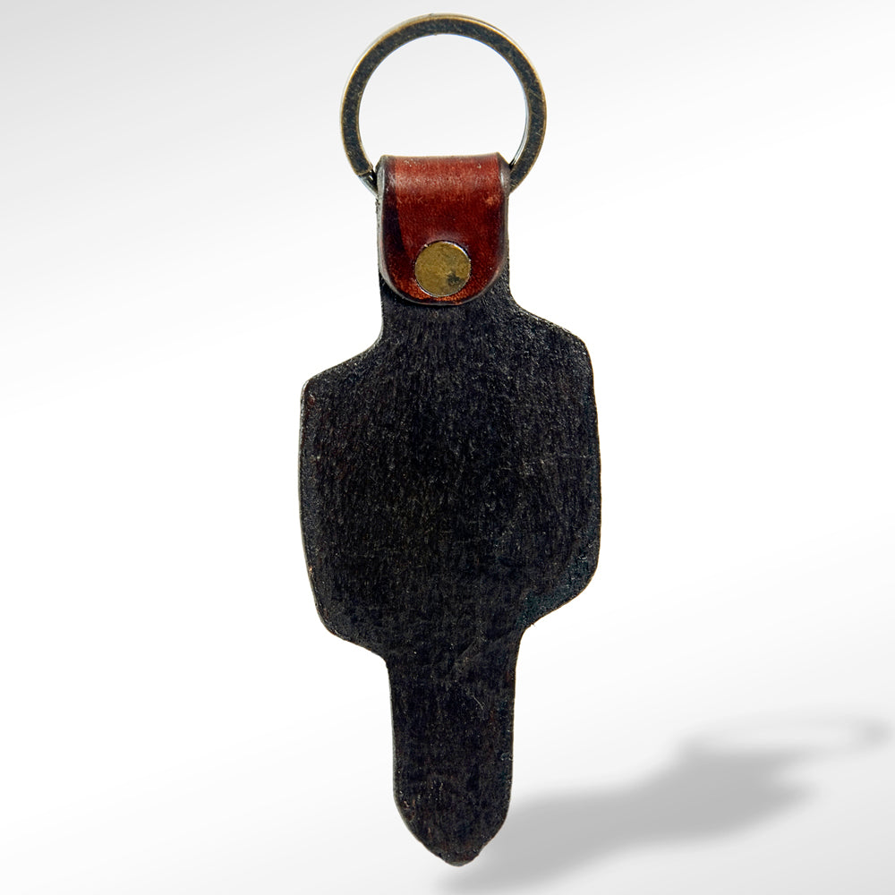 LC-ADKR163 Tooled Leather Turquoise Cactus keyring Western Saguaro Design