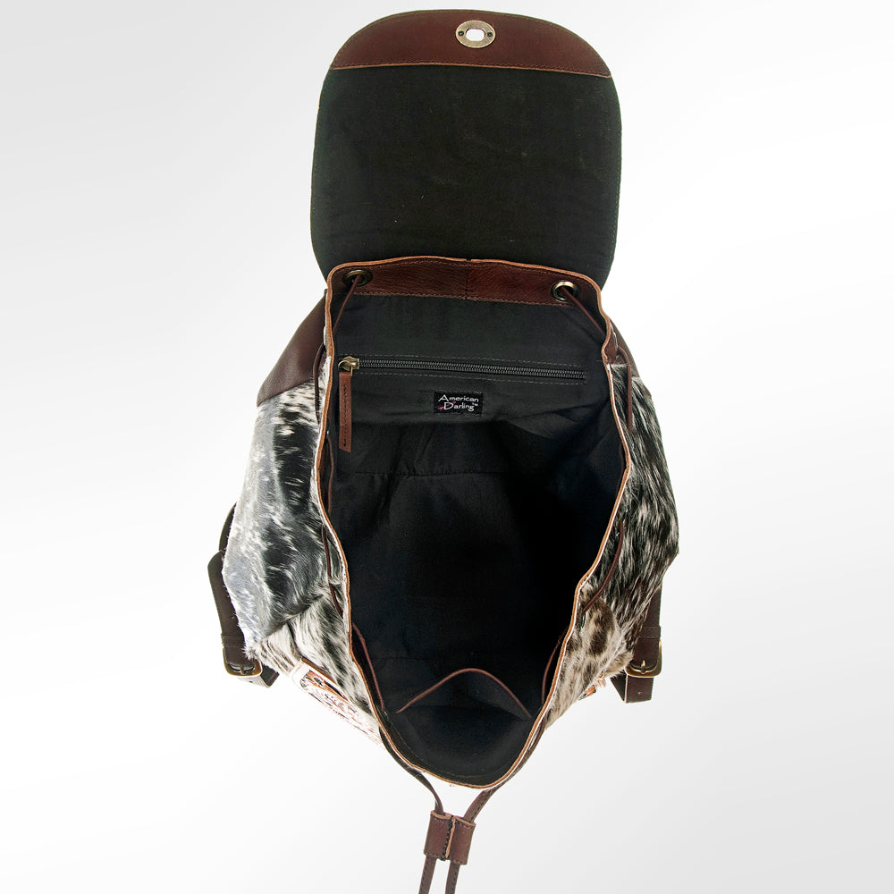 ADBGI110 Tooled Leather Western Backpack - Hair-On Hide with Floral Carving