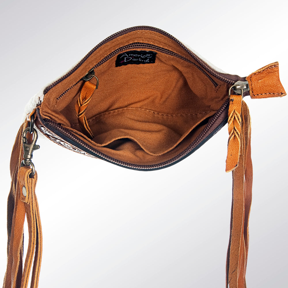 LC-ADBGZ233 Tooled Leather & Tribal Wool Wallet with Fringe - Western Clutch Bag