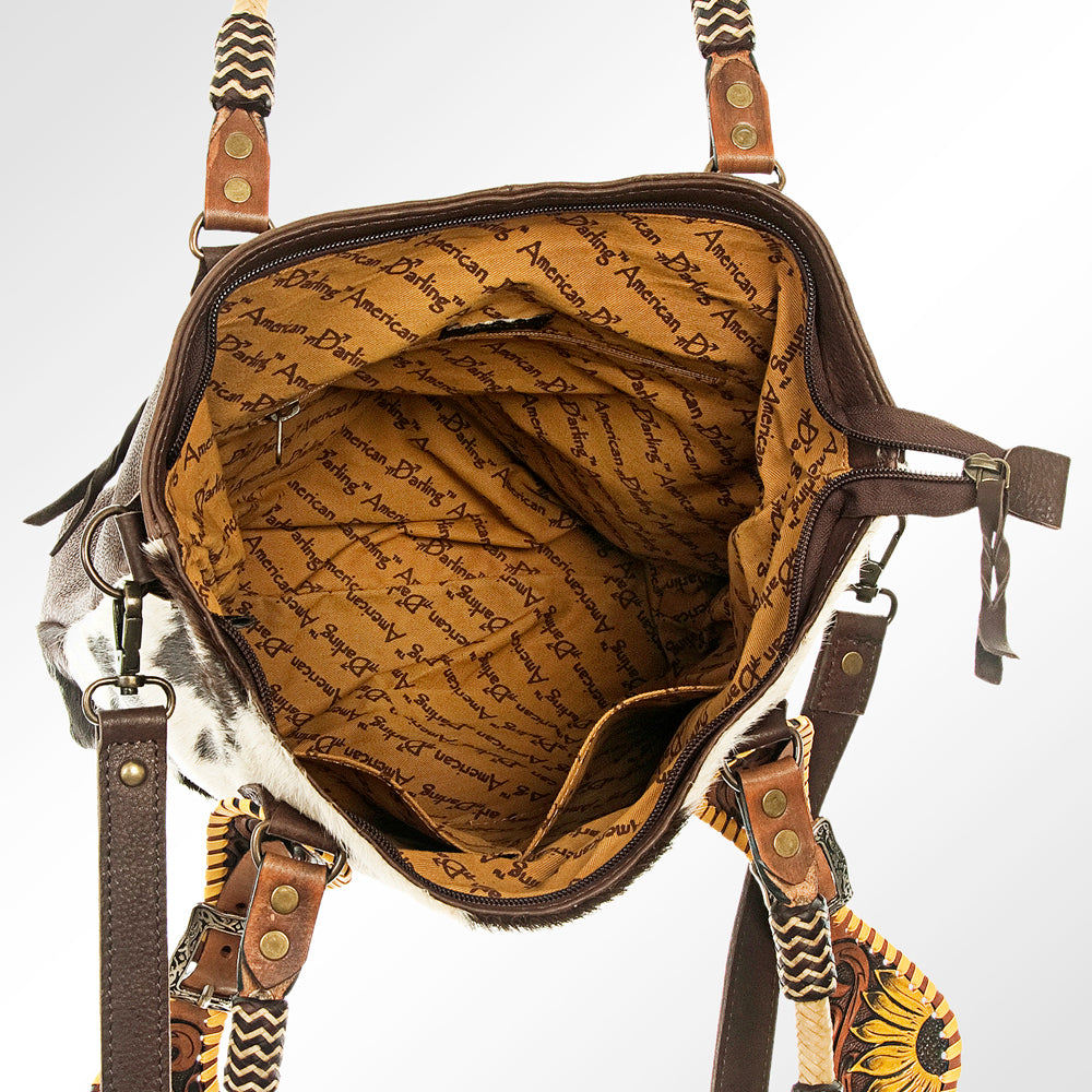 LC-ADBG540BRW Western Tote Bag with Diamond Patchwork Hair-On Hide and Leather Straps American Darling