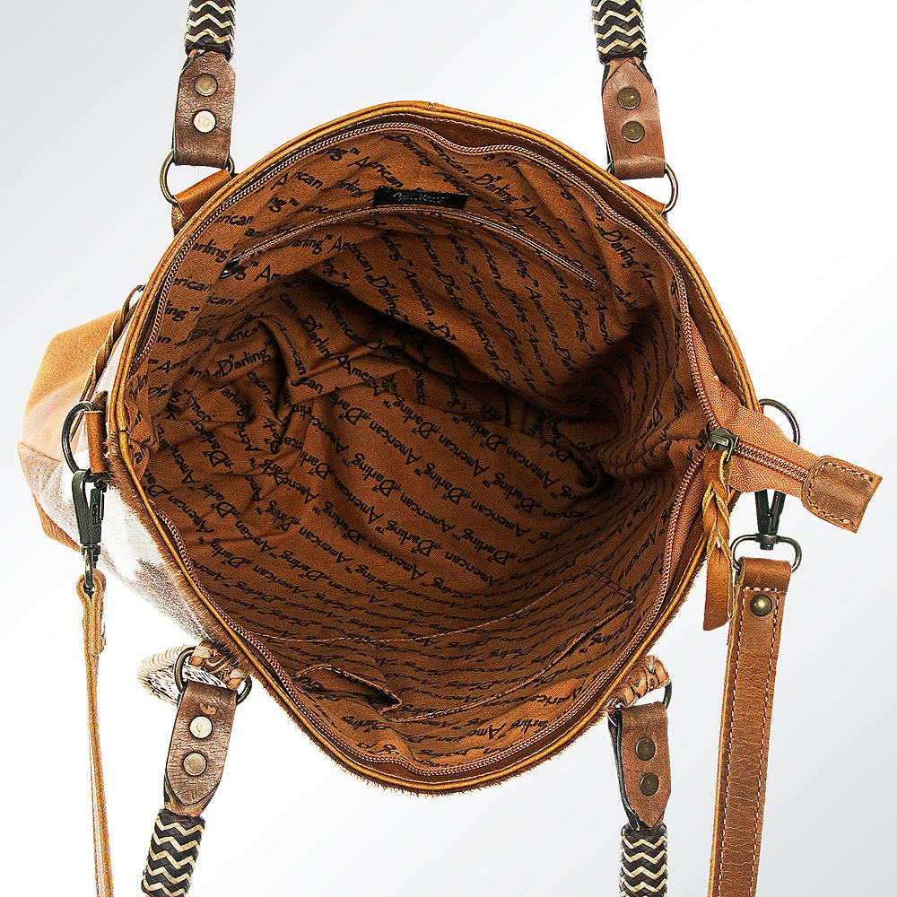 ADBG541 American Darling Hand Tooled Leather & Hair-On Cowhide Western Tote Bag