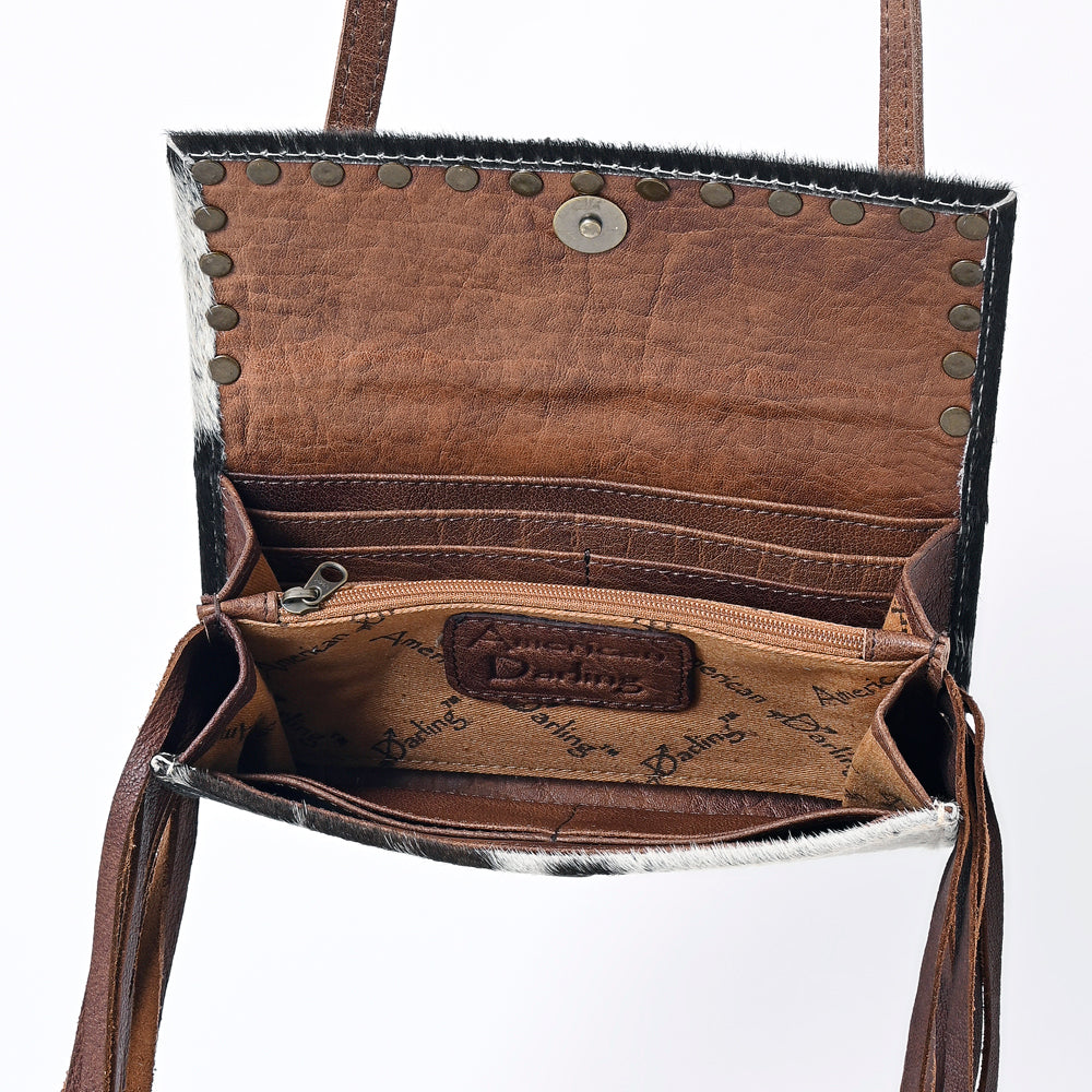 ADBG553BRW American Darling Western Cowhide & Leather Long Fringe Studded Crossbody