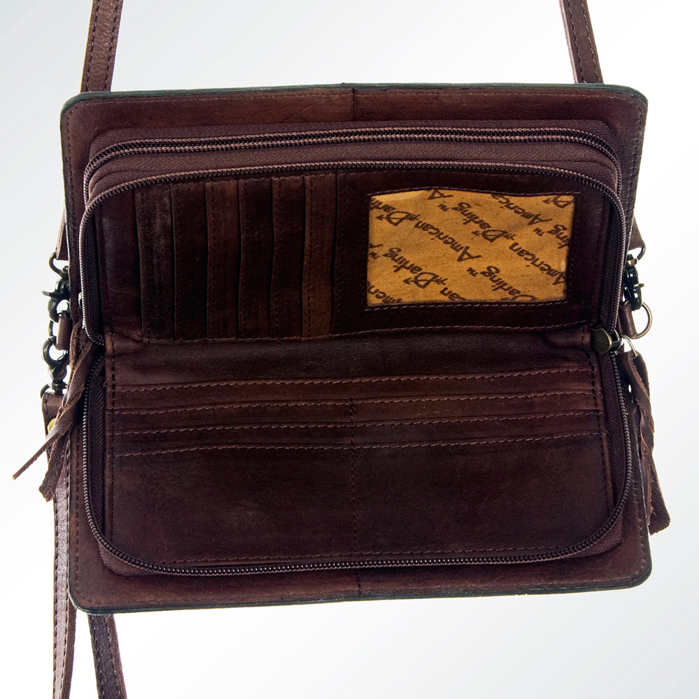 LC-ADBG554 Tooled Leather Sunflower Organizer Bag Western Crossbody by American Darling