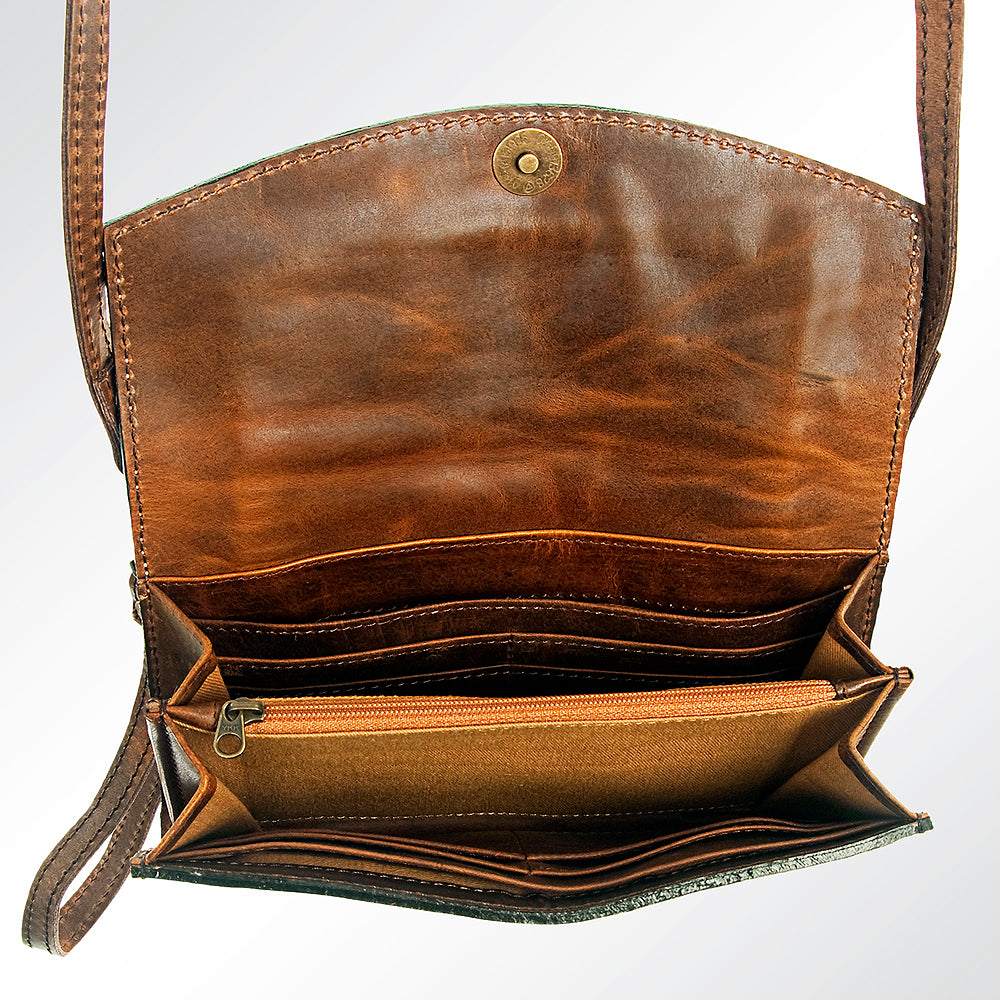 ADBG557DAR1 American Darling Hand Tooled Floral Leather & Woven Saddle Blanket Western Crossbody Bag