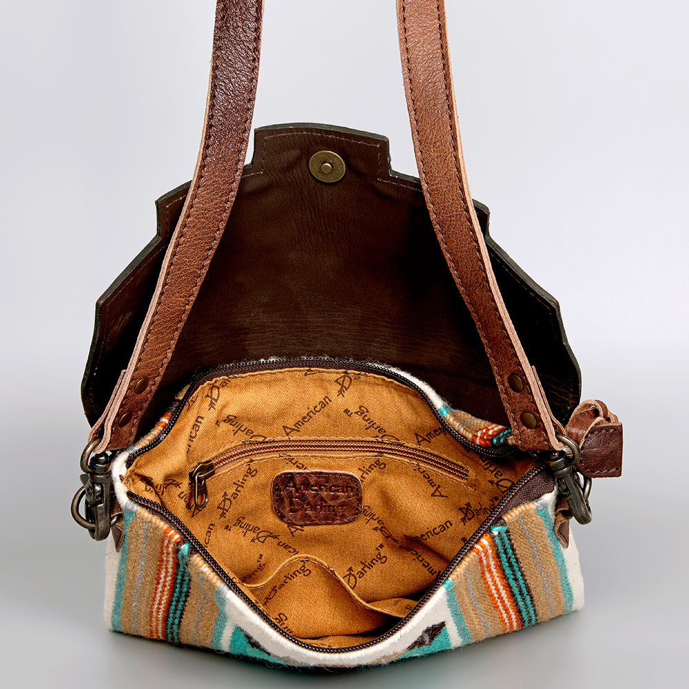 ADBG586 Tooled Leather & Saddle Blanket Crossbody Bag Western Fringe Purse by American Darling