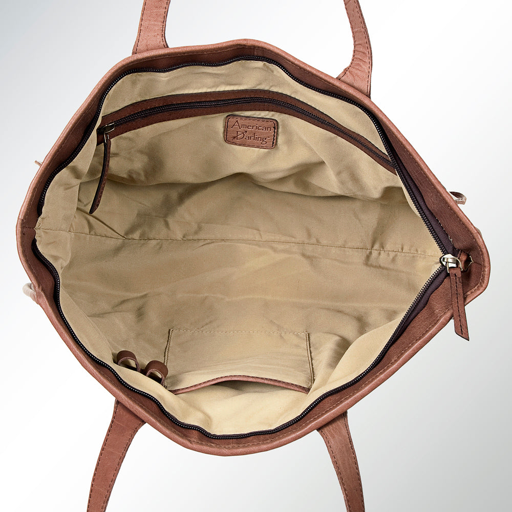 LC-ADBGI117A Woven Leather Western Tote Bag - Genuine Cowhide Patchwork Design