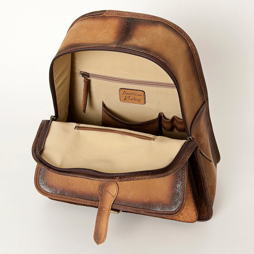 LC-ADBGI118B Western Hair-On Hide Leather Backpack - Genuine Cowhide with Buckle Pocket