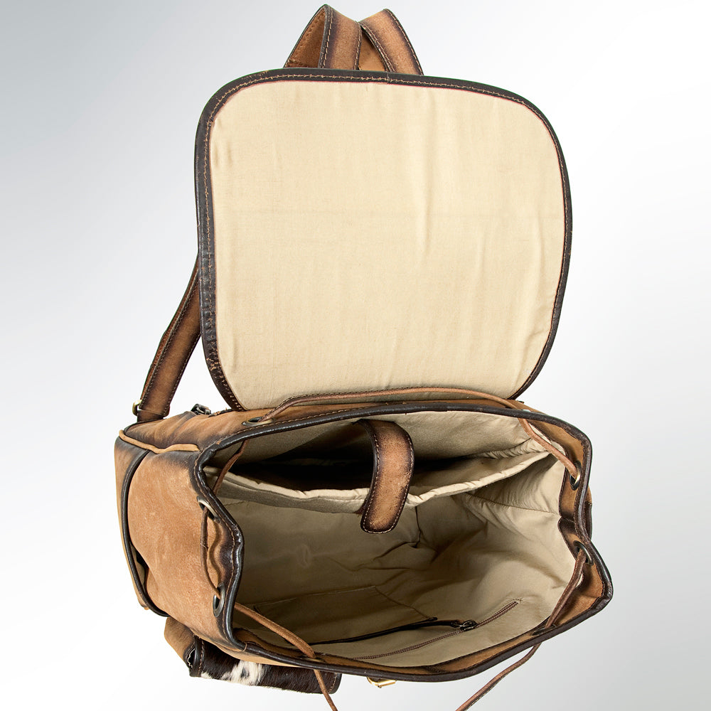 LC-ADBGI122B Hair-On Hide & Leather Western Backpack - Dual Pocket Drawstring Travel Bag