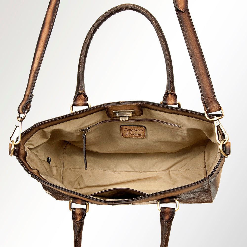 LC-ADBGI138B Hair-On Hide Western Tote - Cowhide Leather Handbag with Twist Lock