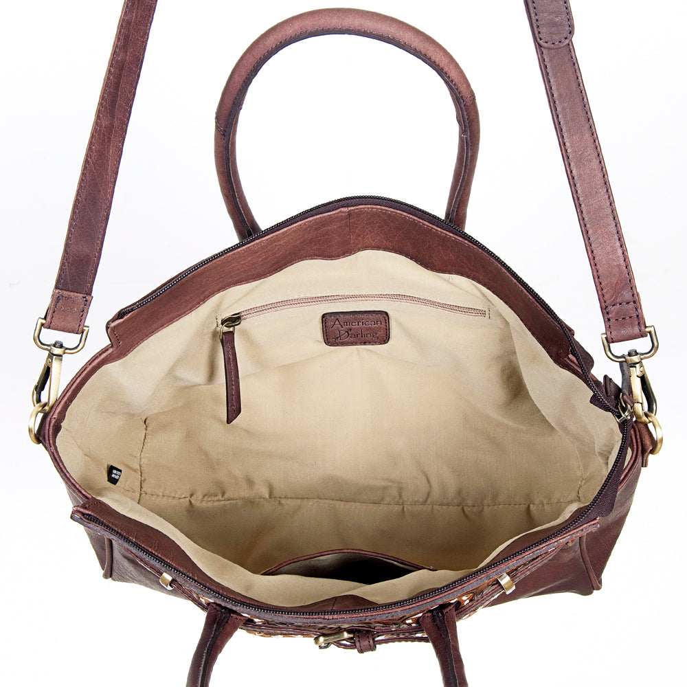 LC-ADBGI151B Tooled Leather Burgundy Western Satchel - Genuine Handcrafted Purse