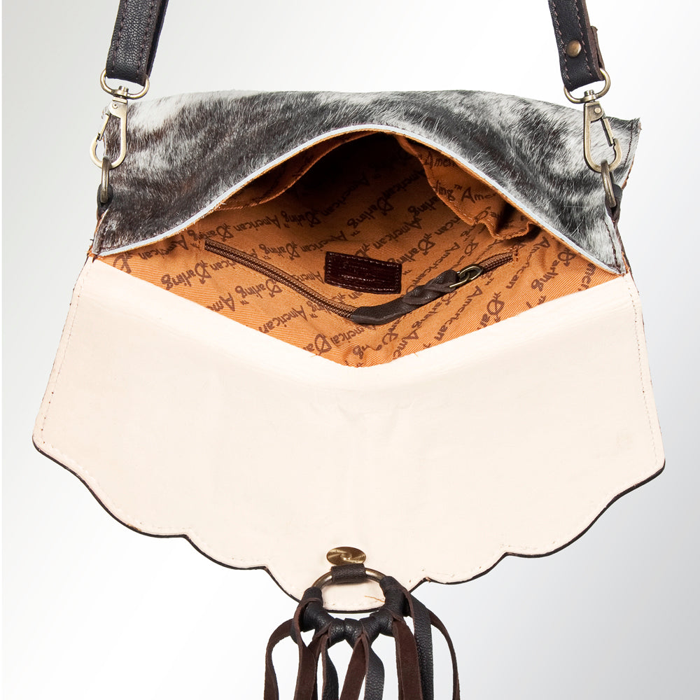 LC-ADBGZ293 Hand-Tooled Leather Wallet Crossbody - Burgundy with Cowhide Accent