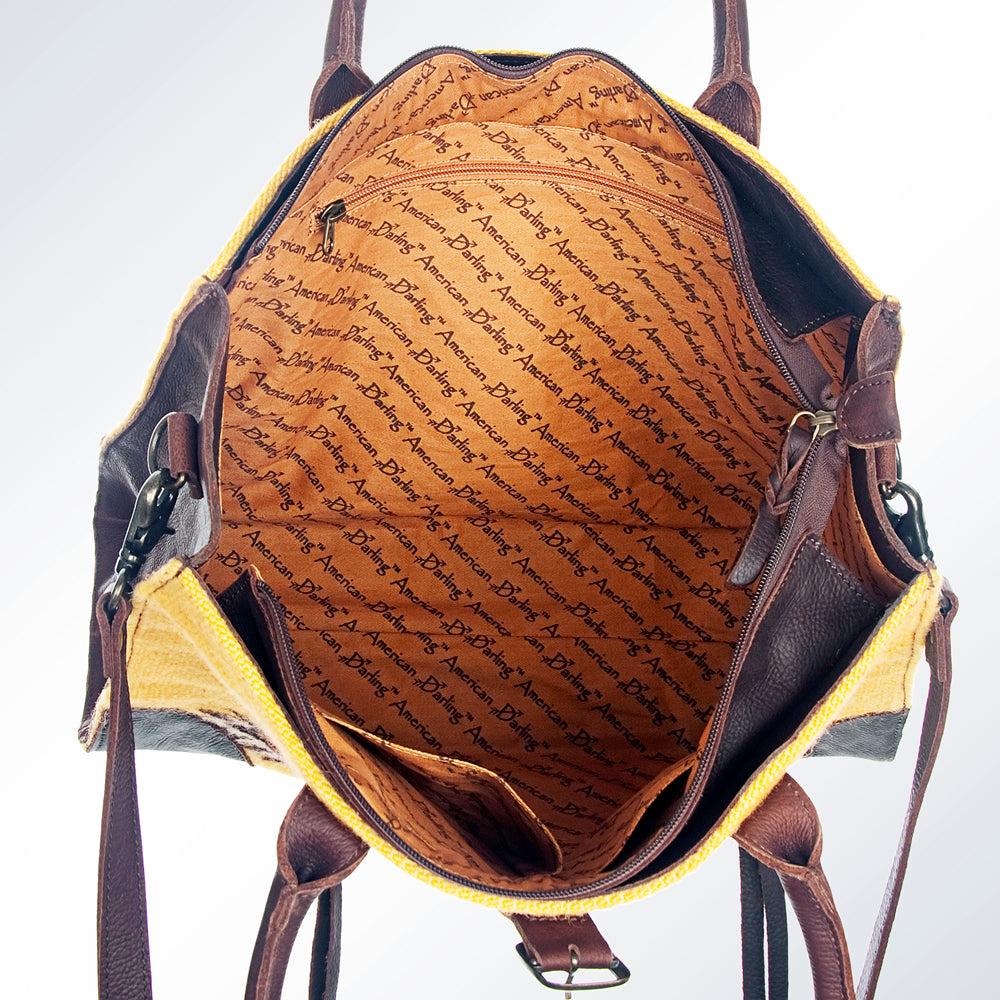 ADBG598 American Darling Hand Woven Saddle Blanket Western Leather Tote Bag with Tassels