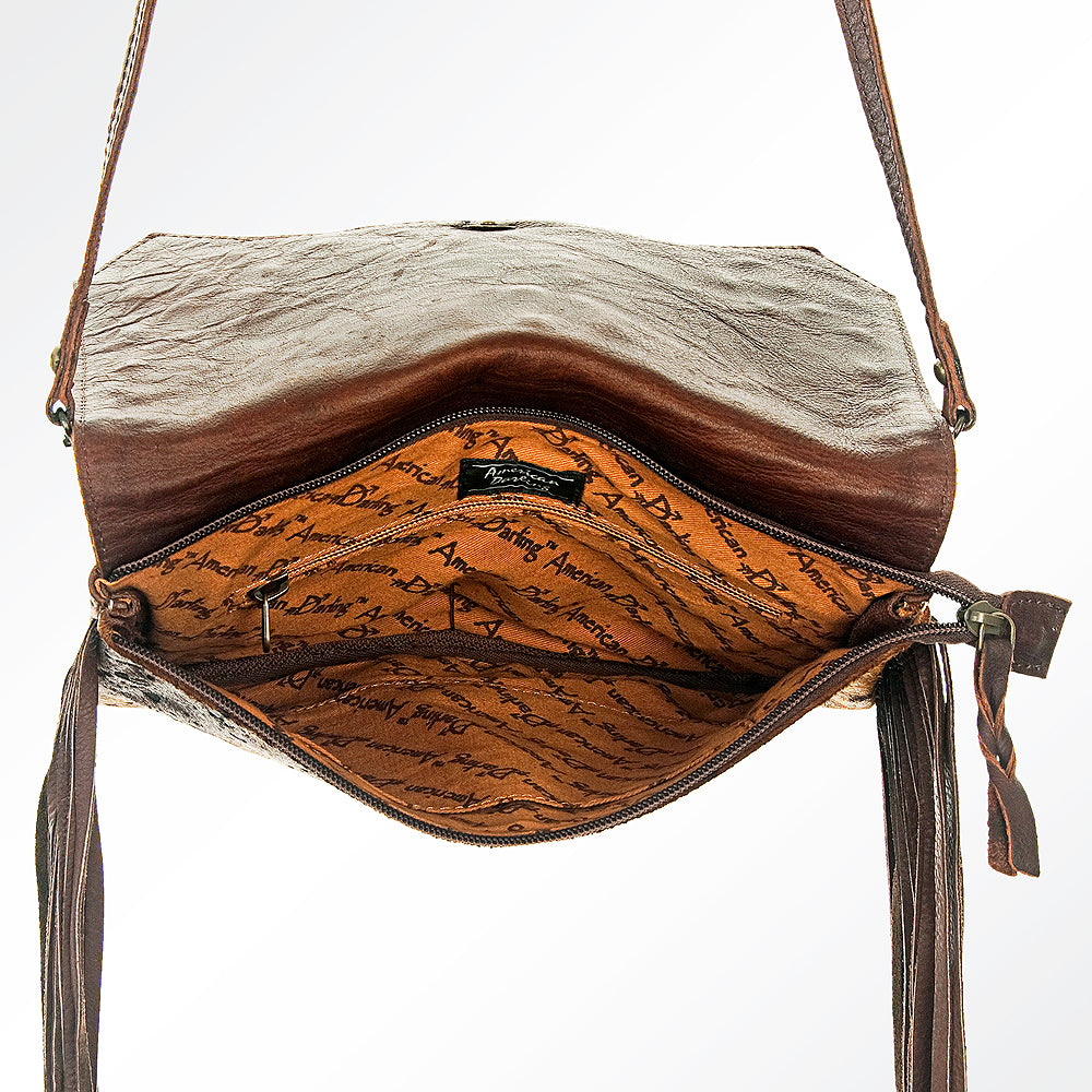 ADBG640 American Darling Hair-On Cowhide Western Small Cross body Bag with Fringes