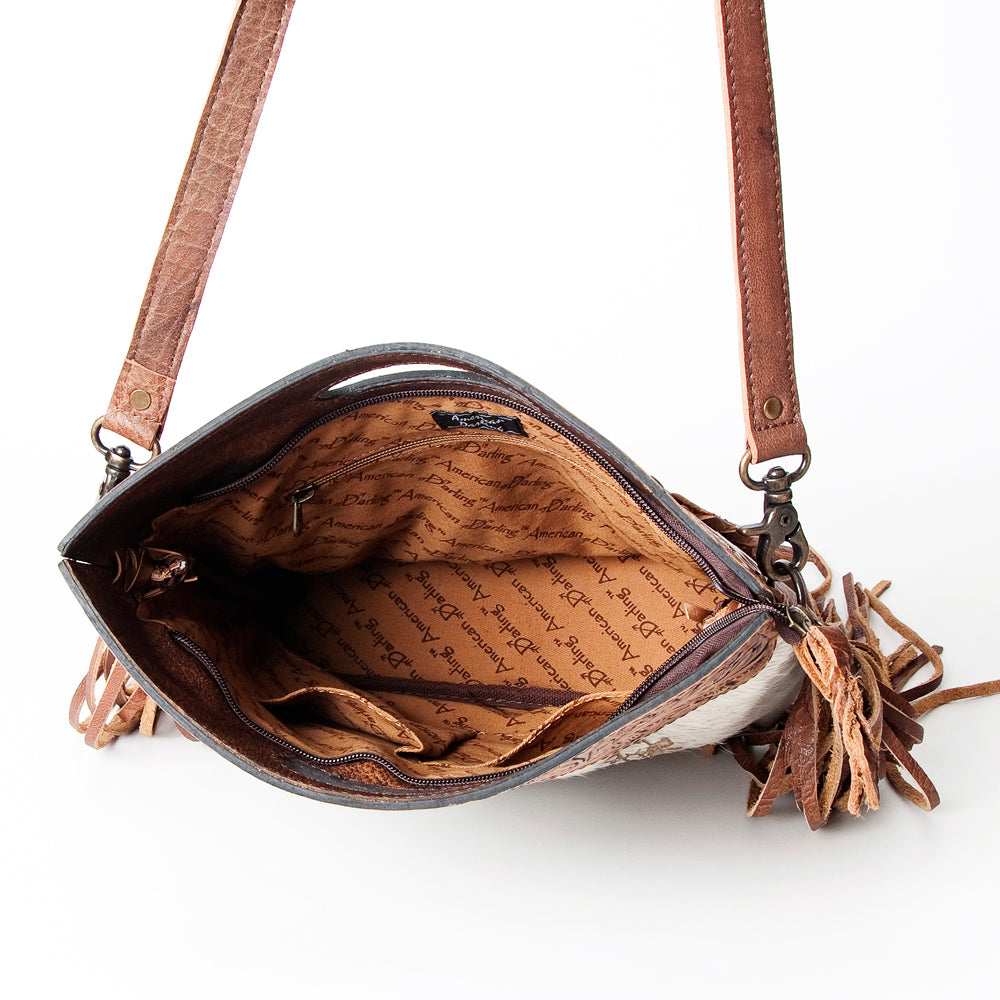 LC-ADBGS146 Western Crossbody Bag - Tooled Leather & Hair-On Hide