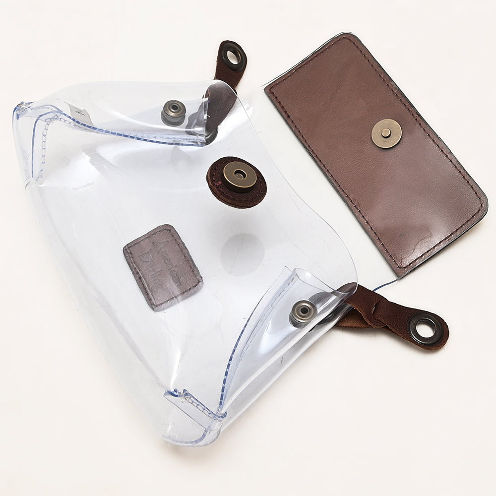 LC-ADBGZ303 Clear Stadium Clear Bag with Genuine Cowhide Flap & Leather Strap