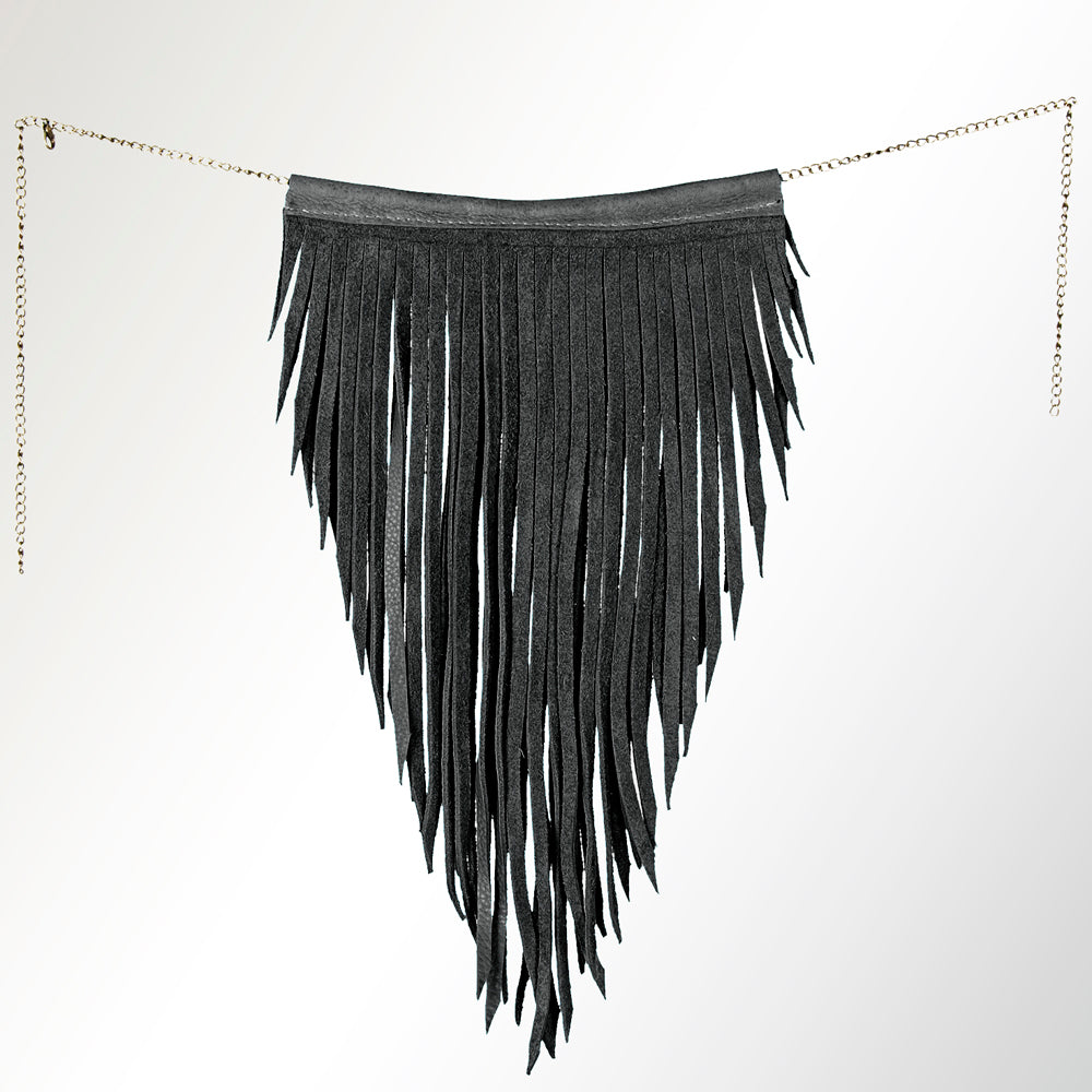 ADJW102B Western Fringe Chain Accessory - Genuine Black suede Statement Piece